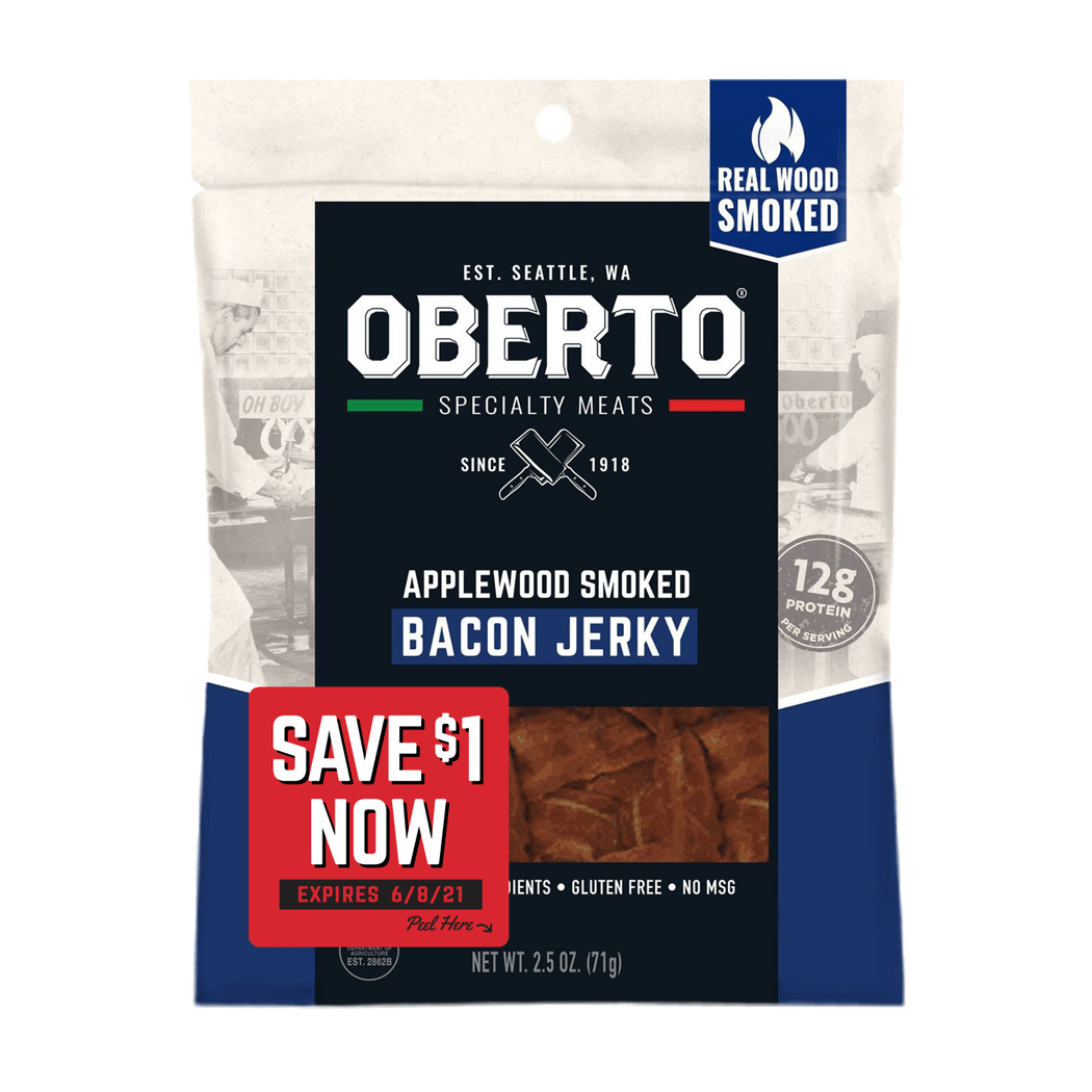 Oberto Beef Jerky with a sticker coupon ad attached